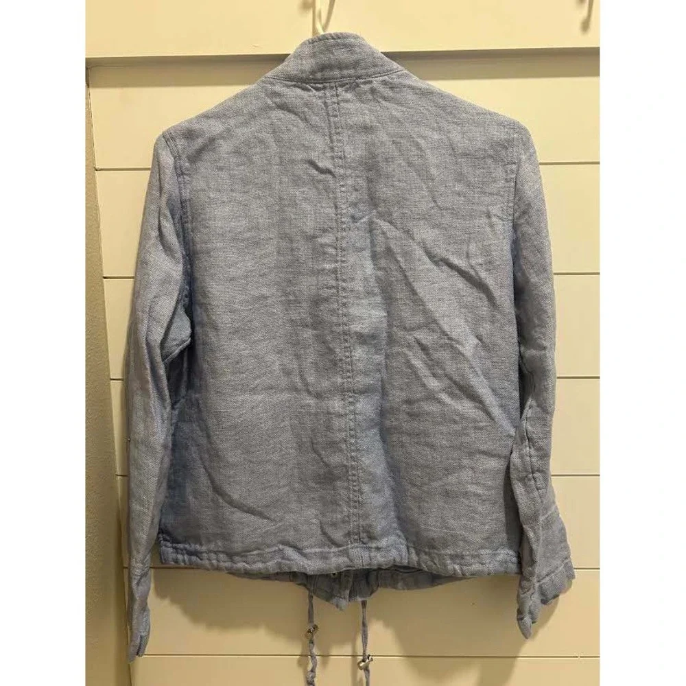 C&C California Womens Blue 100% Linen Nautical Coastal Jacket Roll Tab Med - Picture 3 of 8